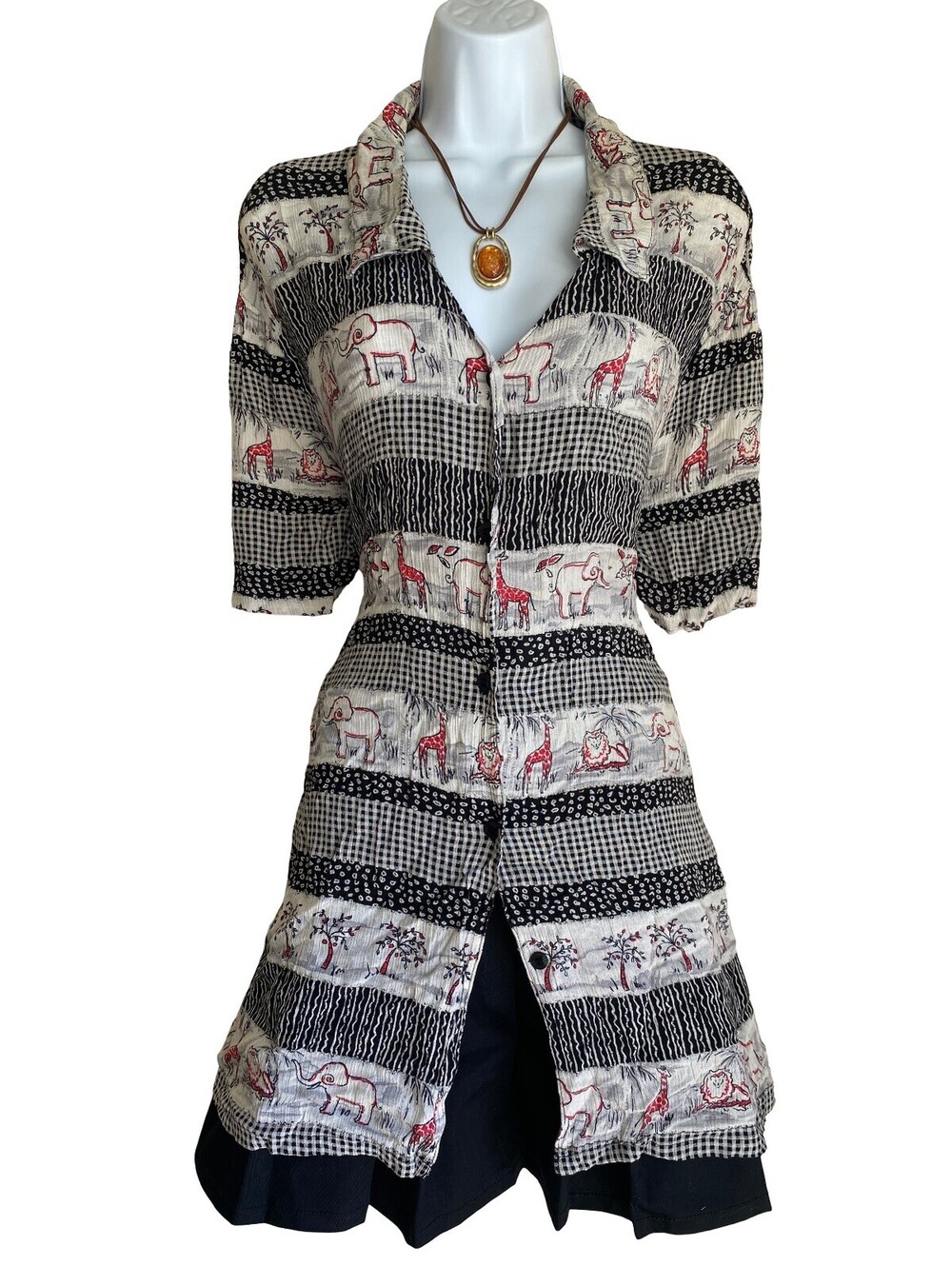 Vintage 90 Nada Valley Plus 2X Animal Art Boho Button Up Tunic Blouse Whimsigoth